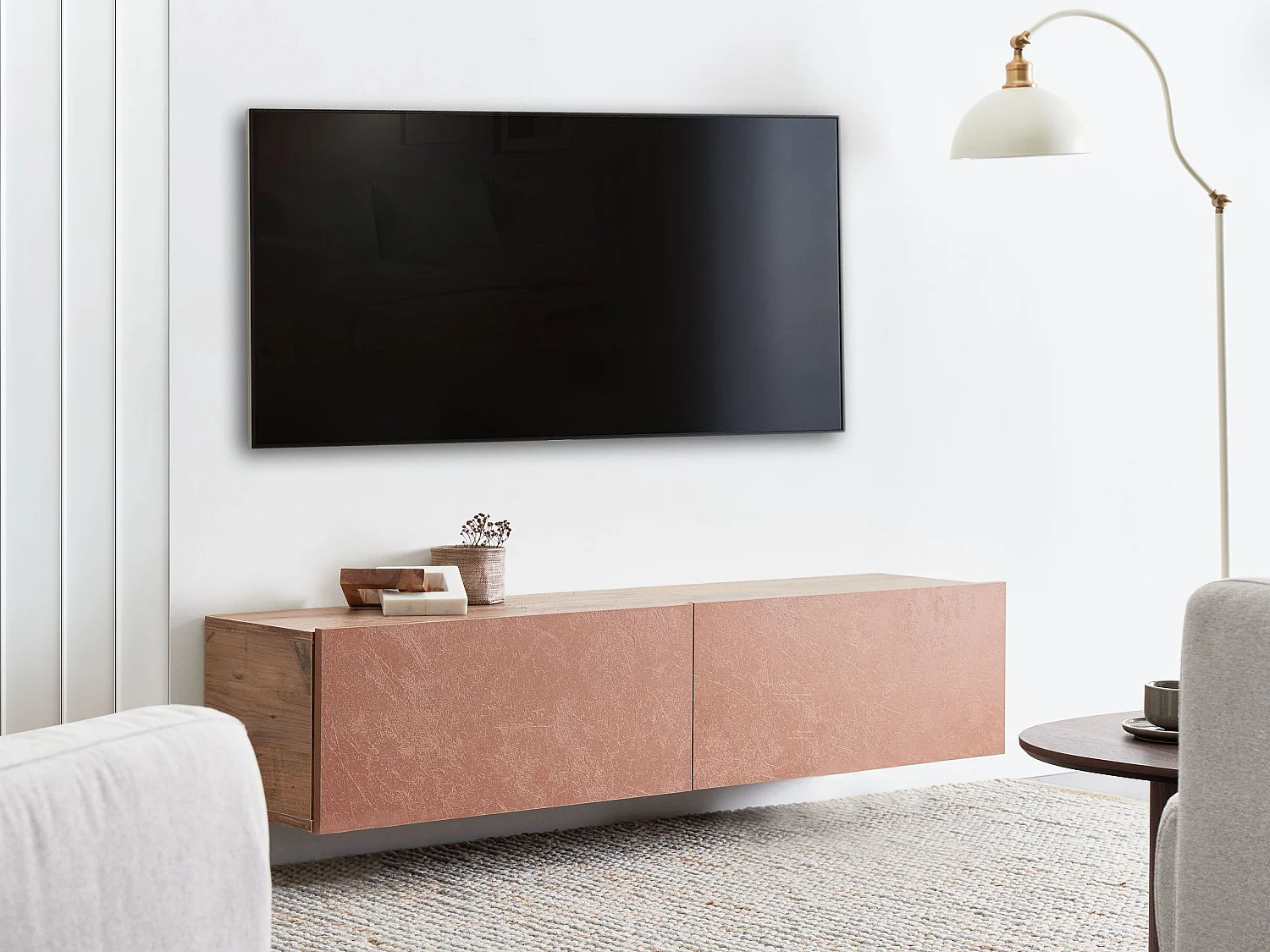 TV-Möbel schmal wandhängend Holzoptik rot 140 cm mit 2 Türen modern Gladstone