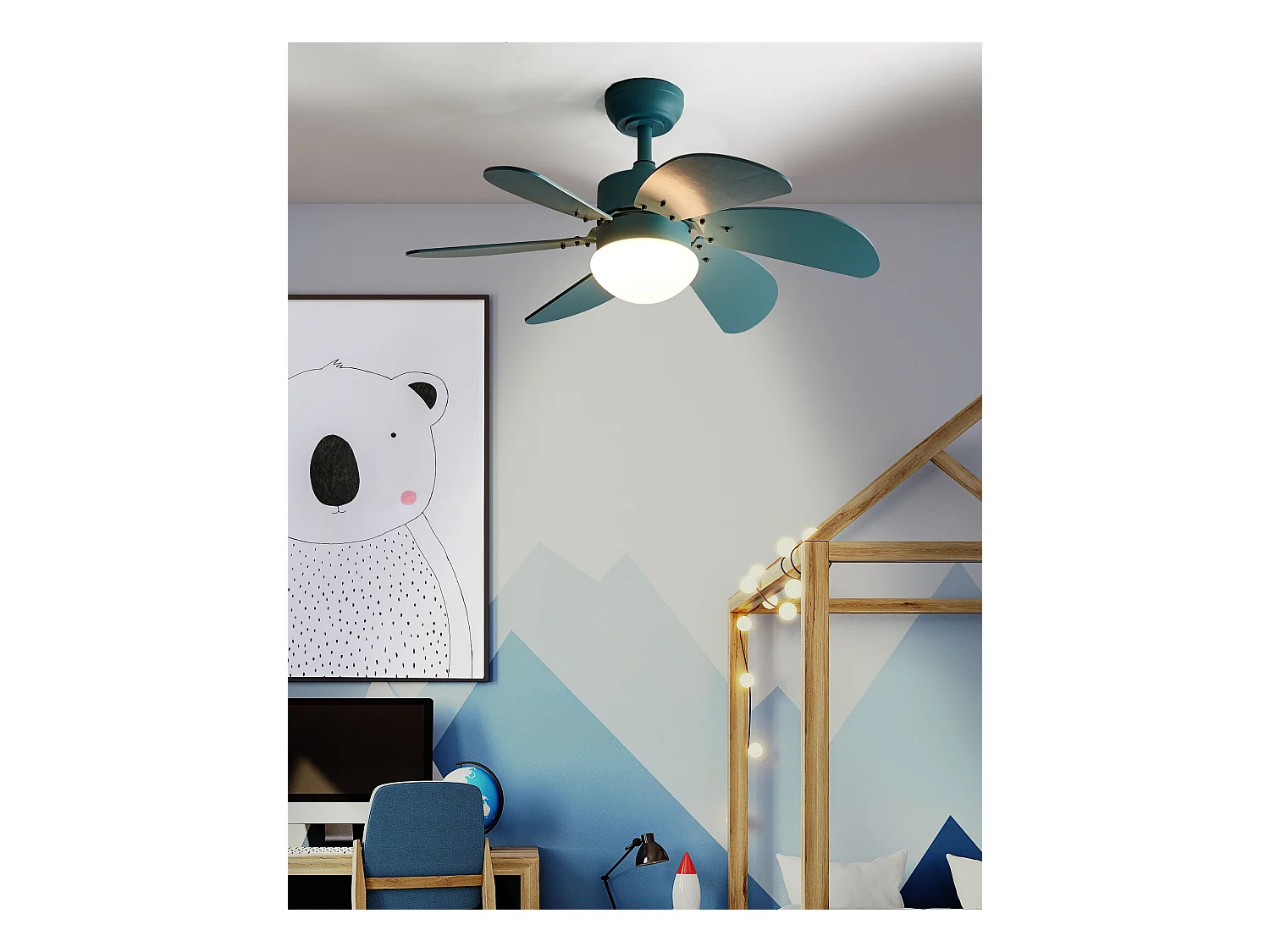 Moderner Deckenventilator mit Fernbedienung LED-Beleuchtung Kunststoff und Sperrholz Blau Logar