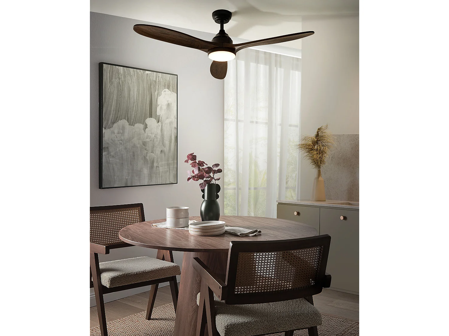 Ventilateur de plafond avec lampe MOYAR Avec télécommande LED Marron foncé