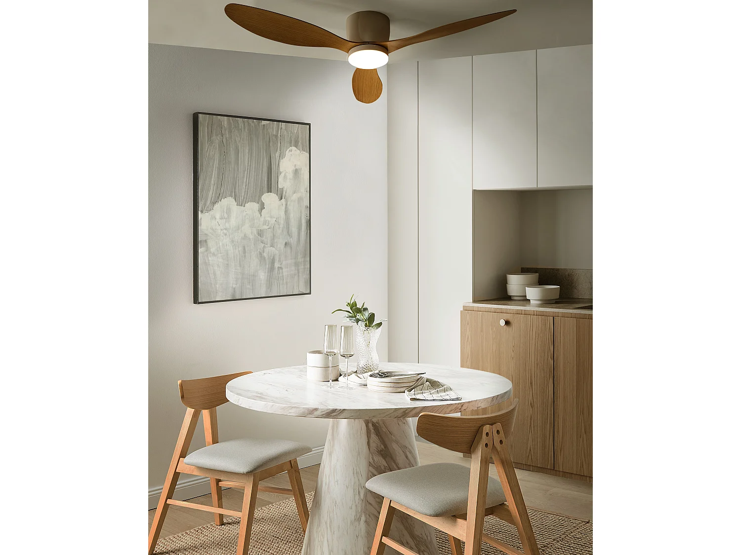 Ventilateur de plafond avec lampe VEMBAR Avec télécommande LED Marron clair