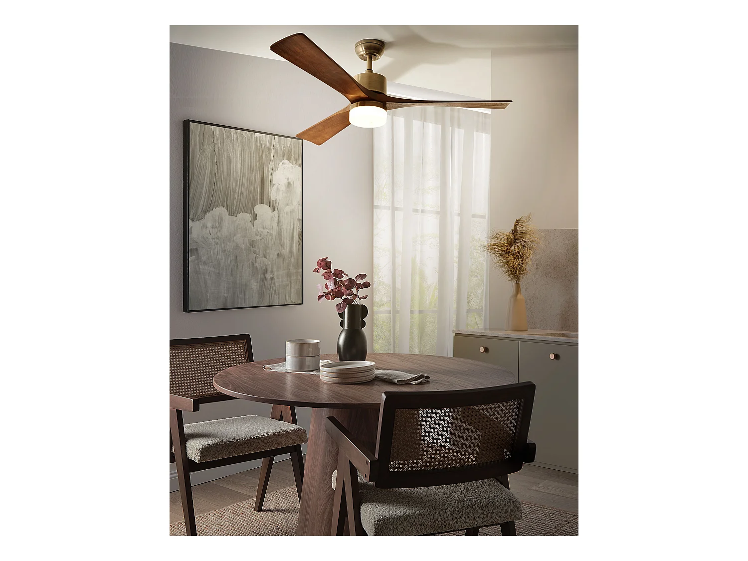 Ventilateur de plafond avec lampe ARUWIMI Avec télécommande Laiton