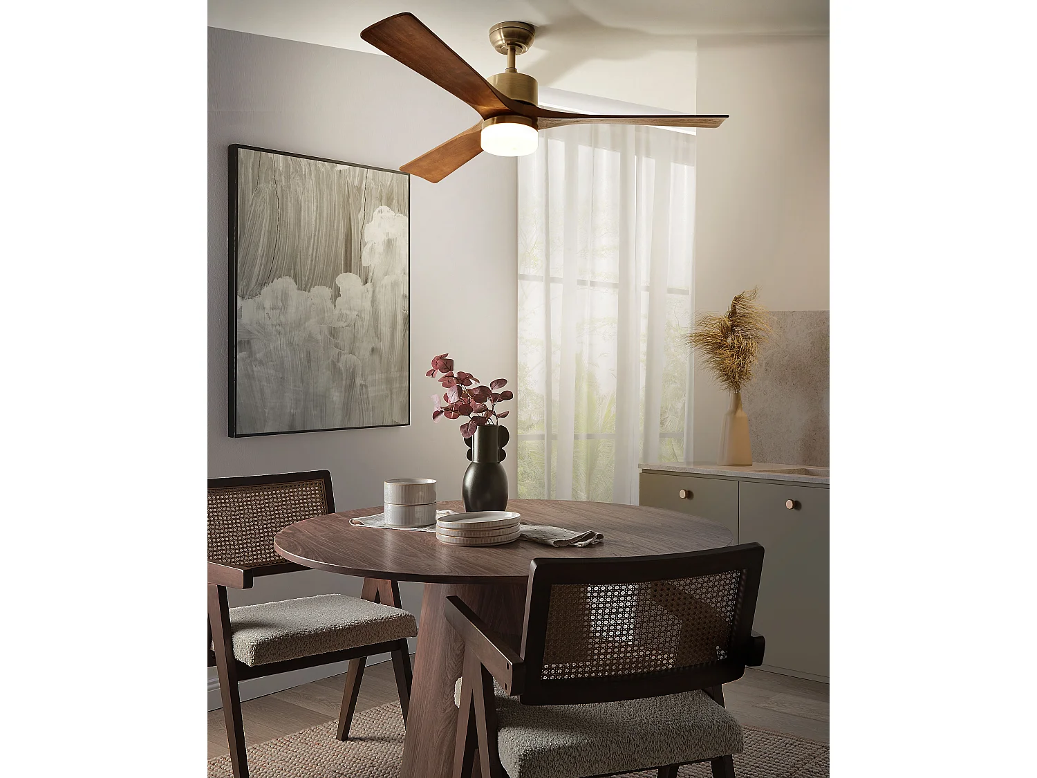 Ventilateur de plafond avec lampe ARUWIMI Avec télécommande Laiton