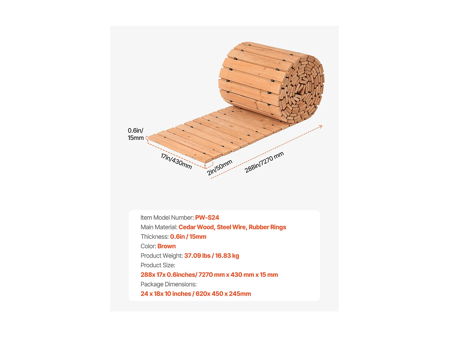 Allée di Giardino SucceBuy, Destra in Legno, 7,3 m x 43 cm, Estensibile, Realizzata in Legno di Cedro Trattato a Pressione, Terrazze o Durante gli Incontri