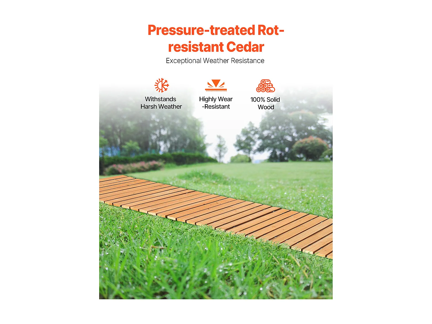 Allée di Giardino SucceBuy, Destra in Legno, 7,3 m x 43 cm, Estensibile, Realizzata in Legno di Cedro Trattato a Pressione, Terrazze o Durante gli Incontri