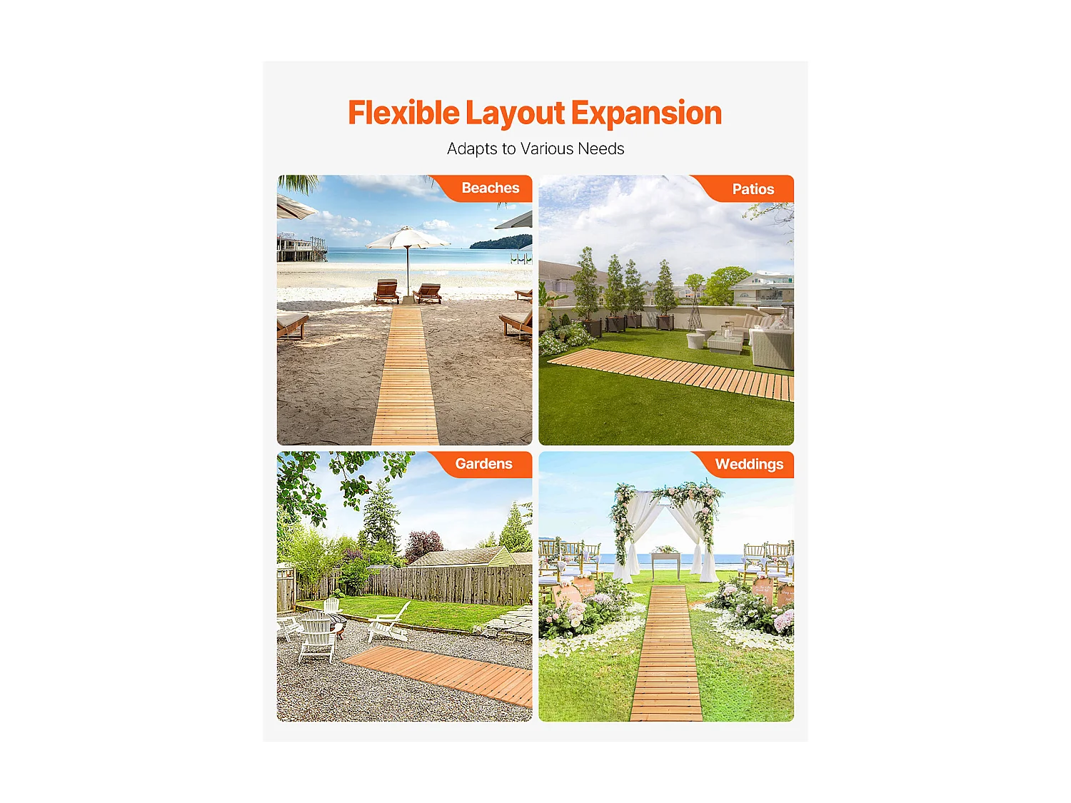 Allée di Giardino SucceBuy, Destra in Legno, 7,3 m x 43 cm, Estensibile, Realizzata in Legno di Cedro Trattato a Pressione, Terrazze o Durante gli Incontri