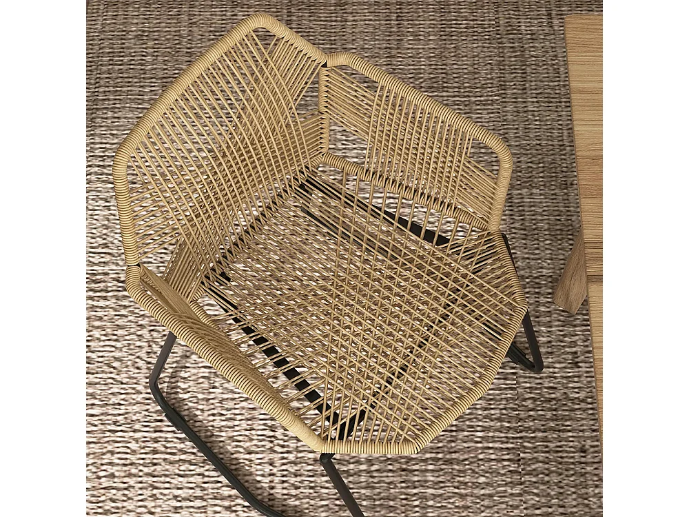 Lot de 2 chaises de salle à manger design bohème assise en corde tressée piètement en acier 56 x 59 x 74 cm