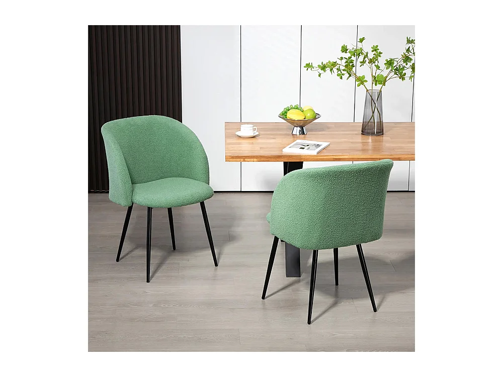 Lot de 2 chaises de salle à manger avec dossier en tissu effet laine boucleé pieds en acier 55 x 62 x 80 cm vert noir