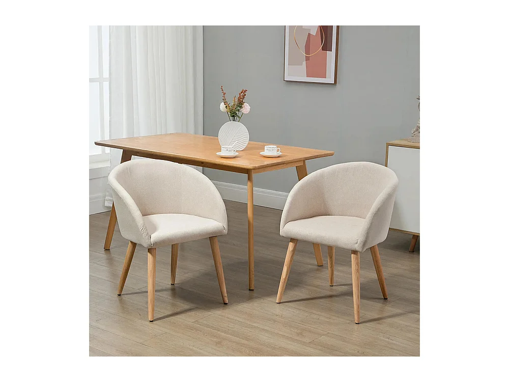 2 chaises de restaurant en bois de caoutchouc - Assise, dossier et accoudoirs ergonomiques, couleur lin