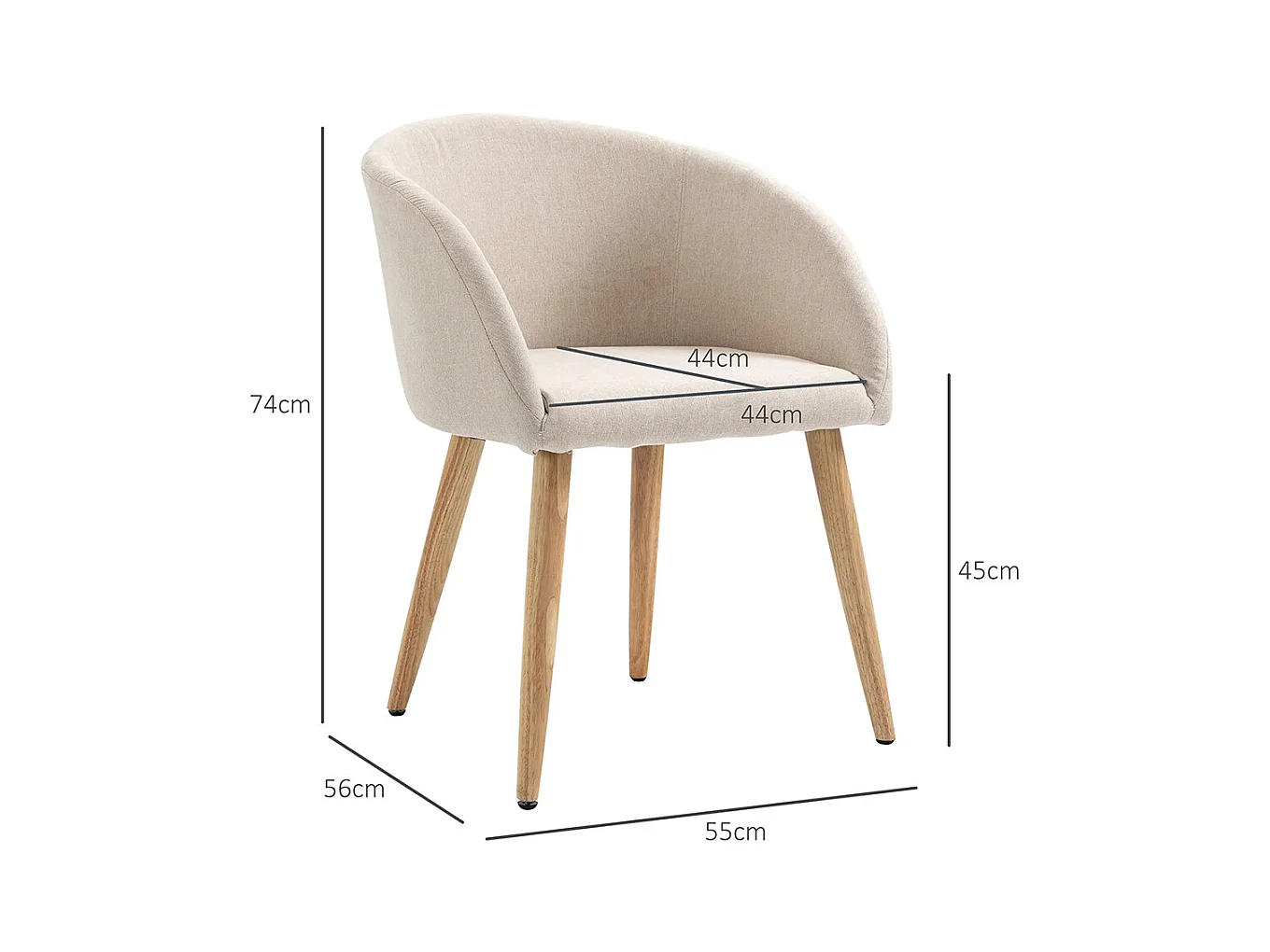 2 chaises de restaurant en bois de caoutchouc - Assise, dossier et accoudoirs ergonomiques, couleur lin