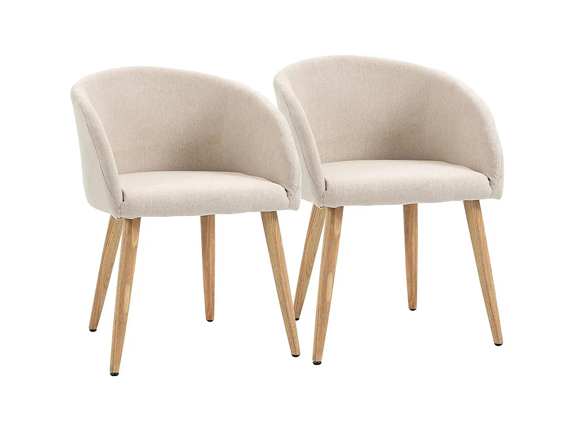 2 chaises de restaurant en bois de caoutchouc - Assise, dossier et accoudoirs ergonomiques, couleur lin