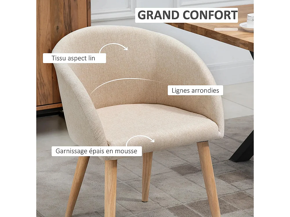 2 chaises de restaurant en bois de caoutchouc - Assise, dossier et accoudoirs ergonomiques, couleur lin