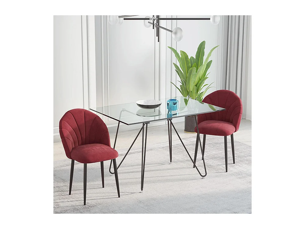 Lot de 2 chaises de salle à manger chaise de cuisine Velours Bordeaux Pieds métal Noir dim. 52L x 54l x 79H cm