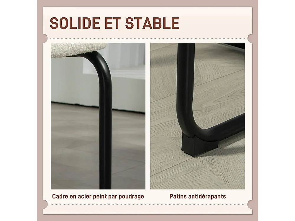 Chaise salle à manger, chaise de cuisine avec revêtement en effet laine boucleé, siège rembourré et pieds en acier crème