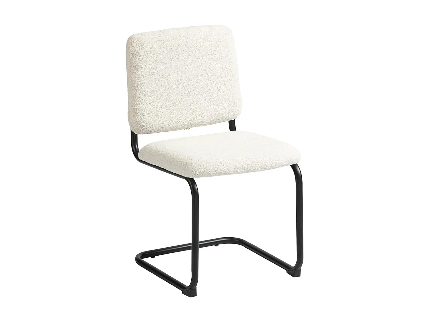 Chaise salle à manger, chaise de cuisine avec revêtement en effet laine boucleé, siège rembourré et pieds en acier crème