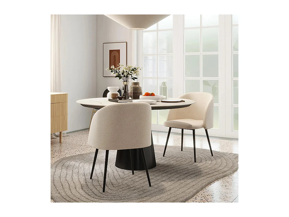 Lot de 2 chaises de salle à manger avec dossier en tissu effet laine boucleé pieds en acier 55 x 62 x 80 cm beige noir