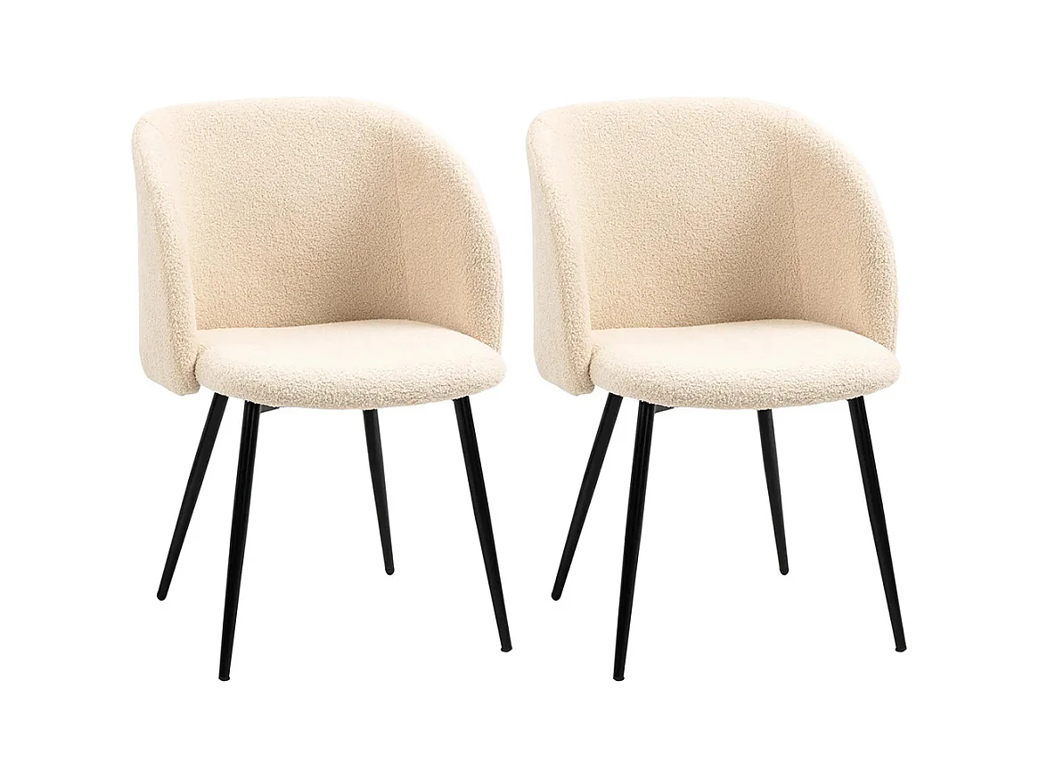 Lot de 2 chaises de salle à manger avec dossier en tissu effet laine boucleé pieds en acier 55 x 62 x 80 cm beige noir