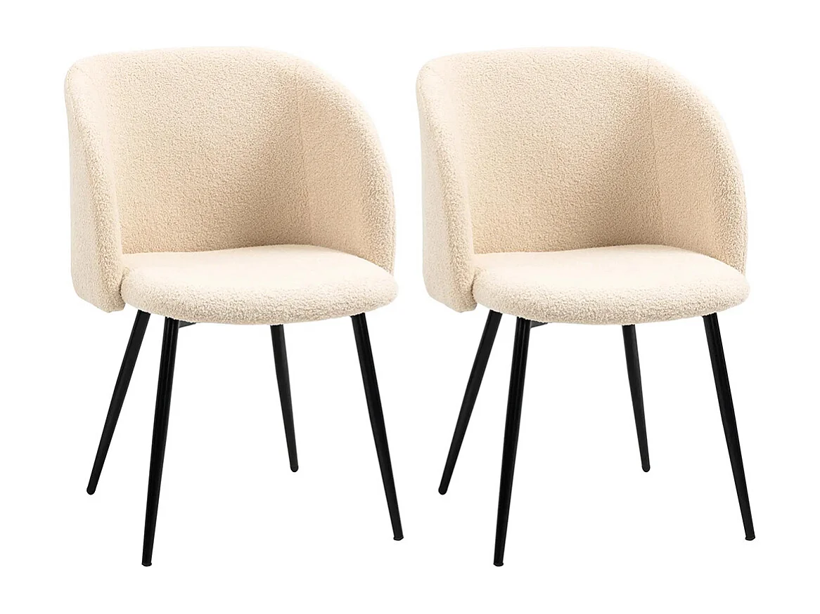 Lot de 2 chaises de salle à manger avec dossier en tissu effet laine boucleé pieds en acier 55 x 62 x 80 cm beige noir