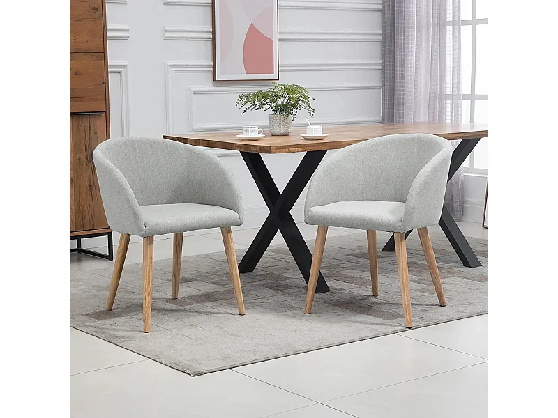 2 chaises de restaurant en bois de caoutchouc, avec assise, dossier et accoudoirs ergonomiques, finition gris lin.