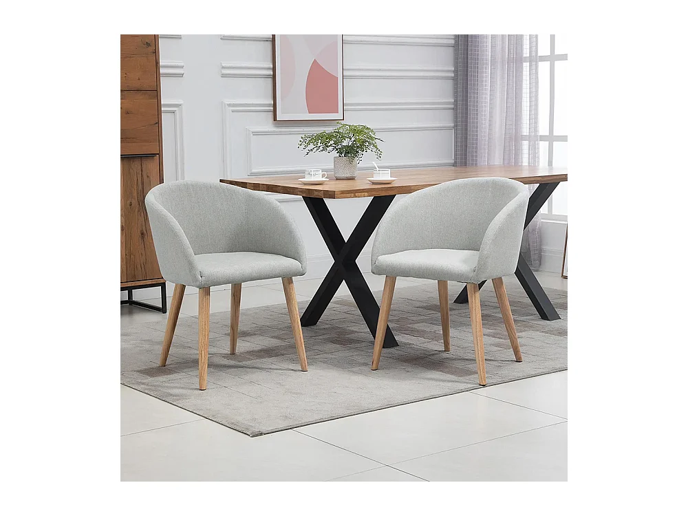 2 chaises de restaurant en bois de caoutchouc, avec assise, dossier et accoudoirs ergonomiques, finition gris lin.