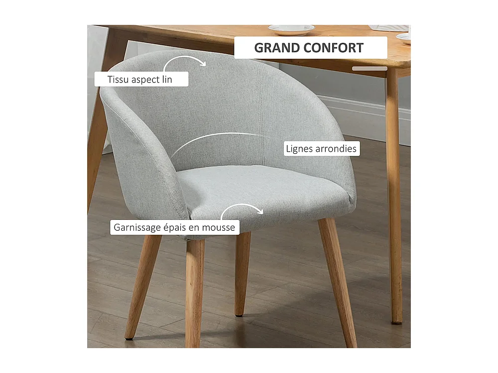 2 chaises de restaurant en bois de caoutchouc, avec assise, dossier et accoudoirs ergonomiques, finition gris lin.