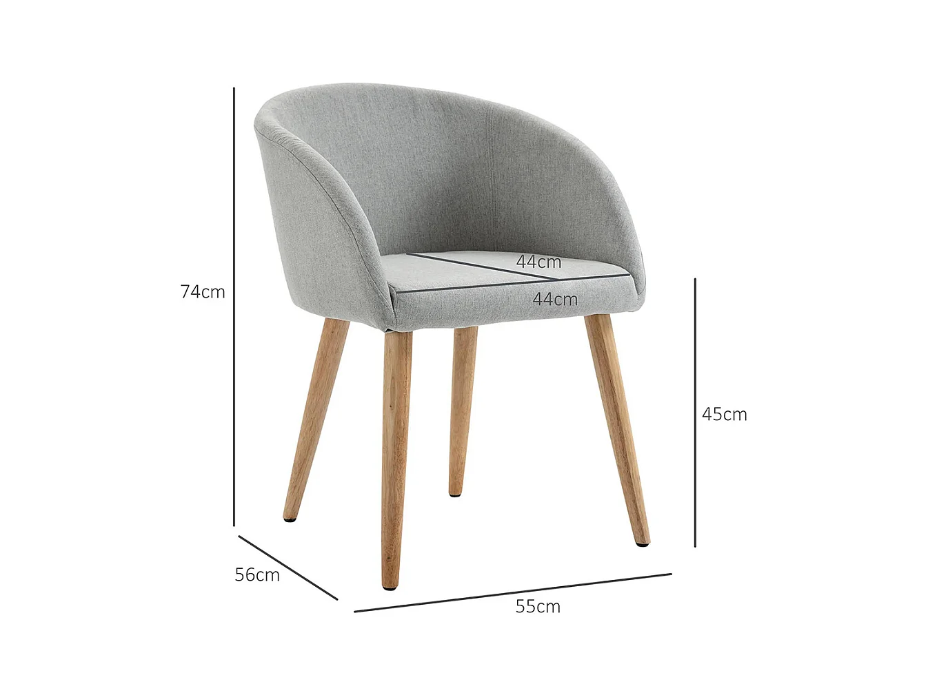 2 chaises de restaurant en bois de caoutchouc, avec assise, dossier et accoudoirs ergonomiques, finition gris lin.