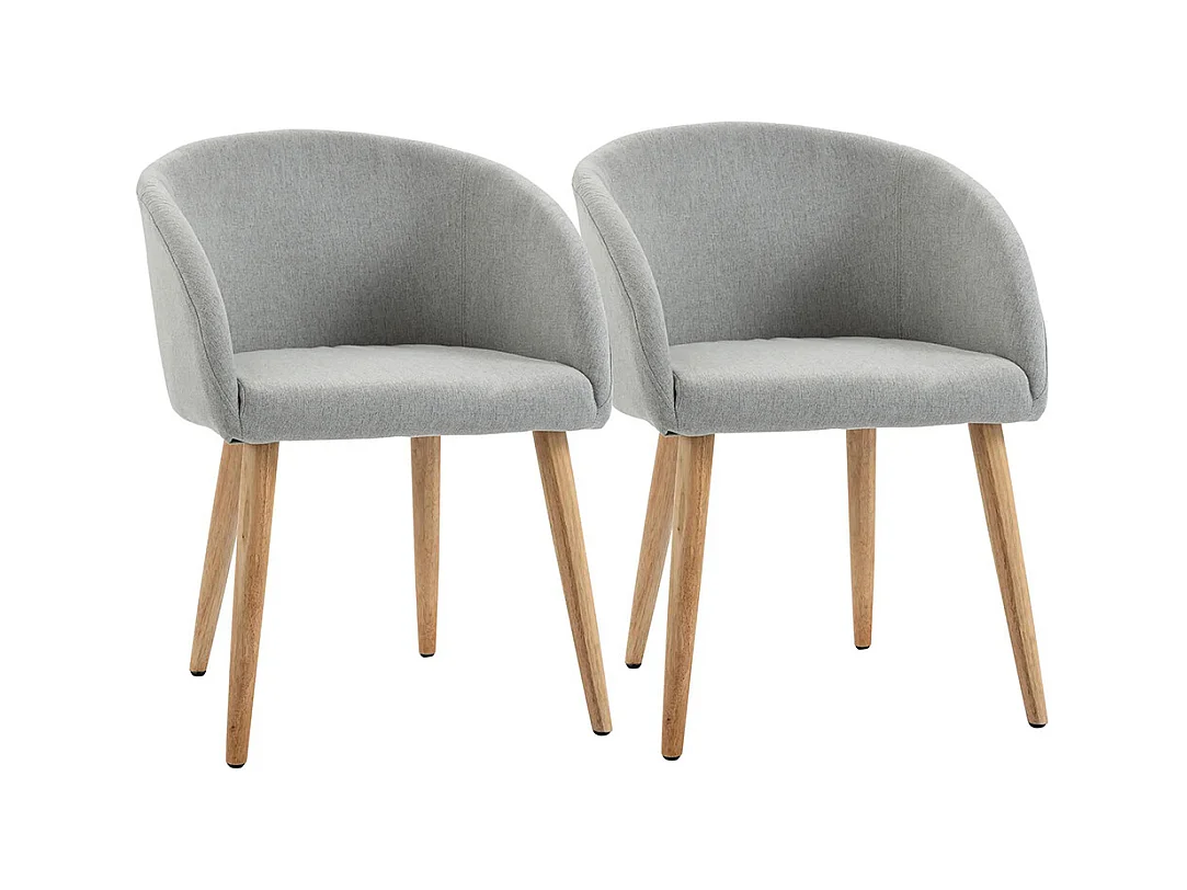 2 chaises de restaurant en bois de caoutchouc, avec assise, dossier et accoudoirs ergonomiques, finition gris lin.