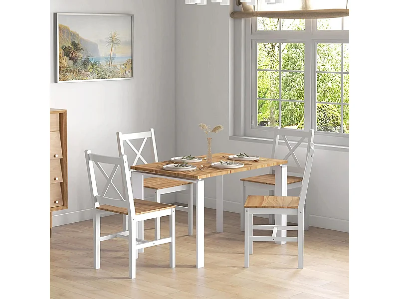 Lot de 4 chaises design style maison de campagne, cadre blanc – Parfaites pour salle à manger, cuisine ou salon