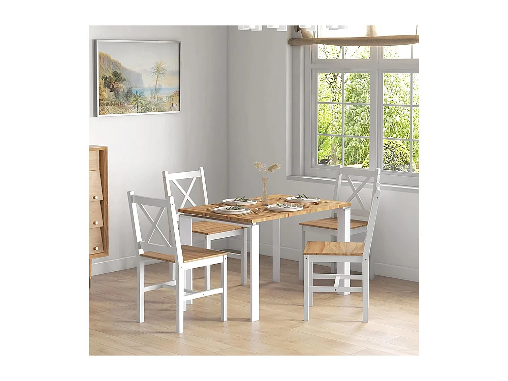 Lot de 4 chaises design style maison de campagne, cadre blanc – Parfaites pour salle à manger, cuisine ou salon