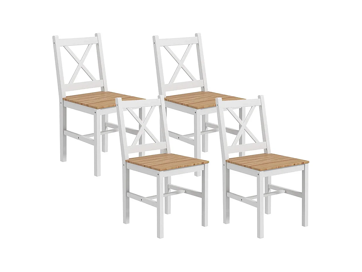 Lot de 4 chaises design style maison de campagne, cadre blanc – Parfaites pour salle à manger, cuisine ou salon