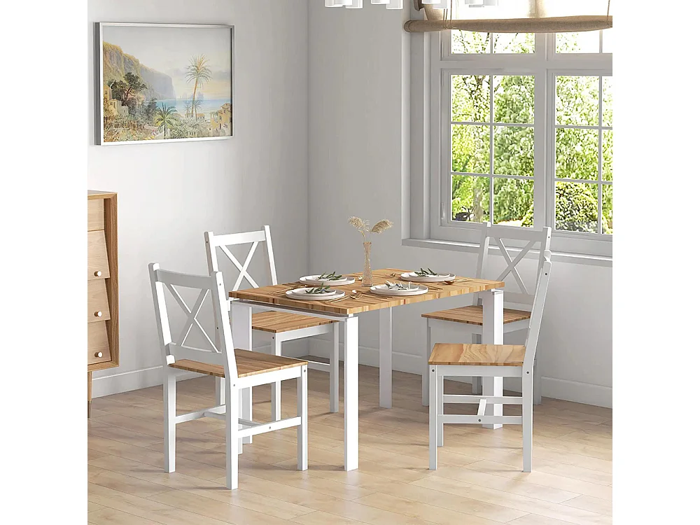 Lot de 4 chaises design style maison de campagne, cadre blanc – Parfaites pour salle à manger, cuisine ou salon
