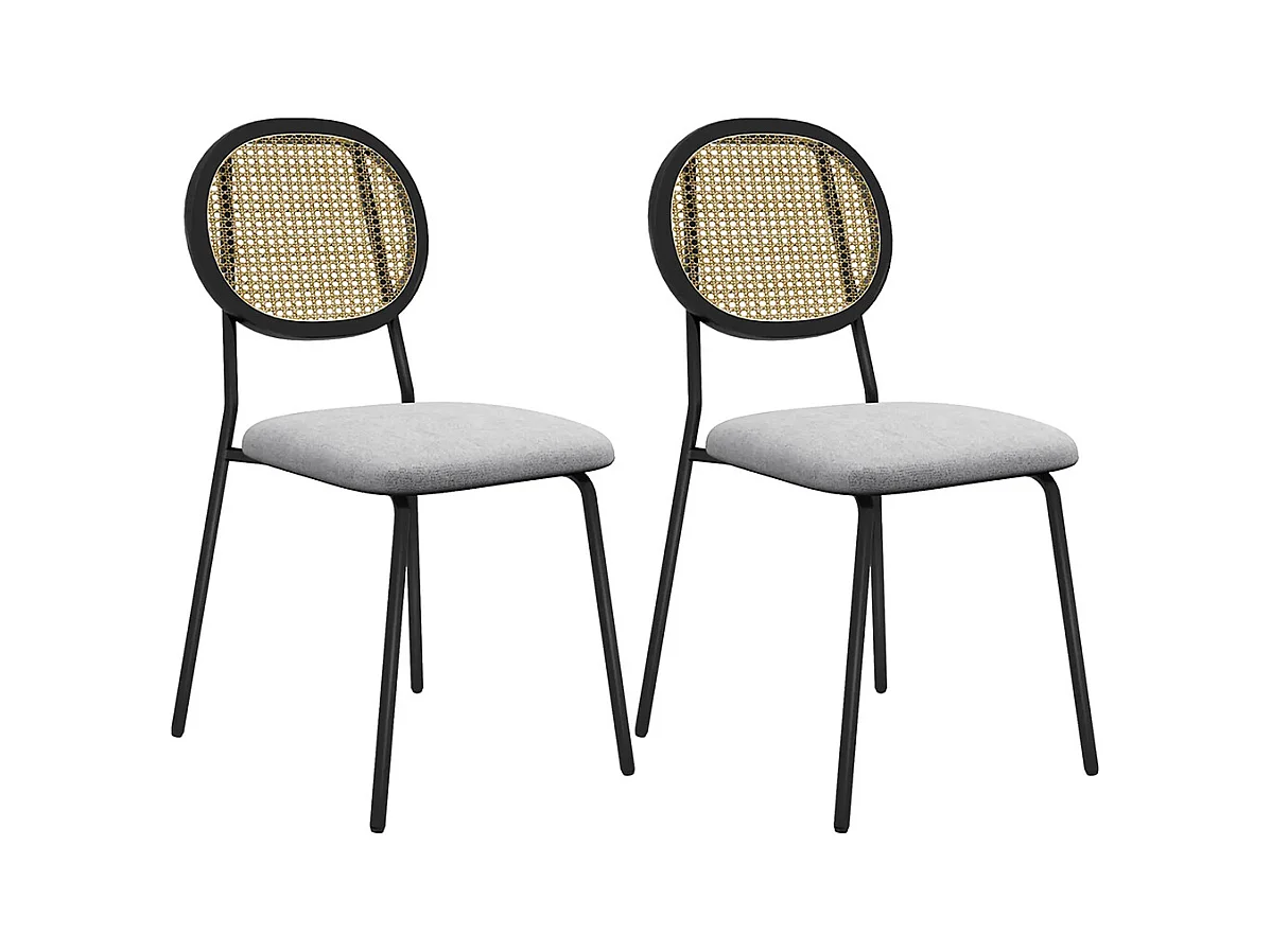 Lot de 2 chaises salle à manger chaises de cuisine dossier en rotin tissu respirant cadre acier 44 x 54 x 87 cm gris