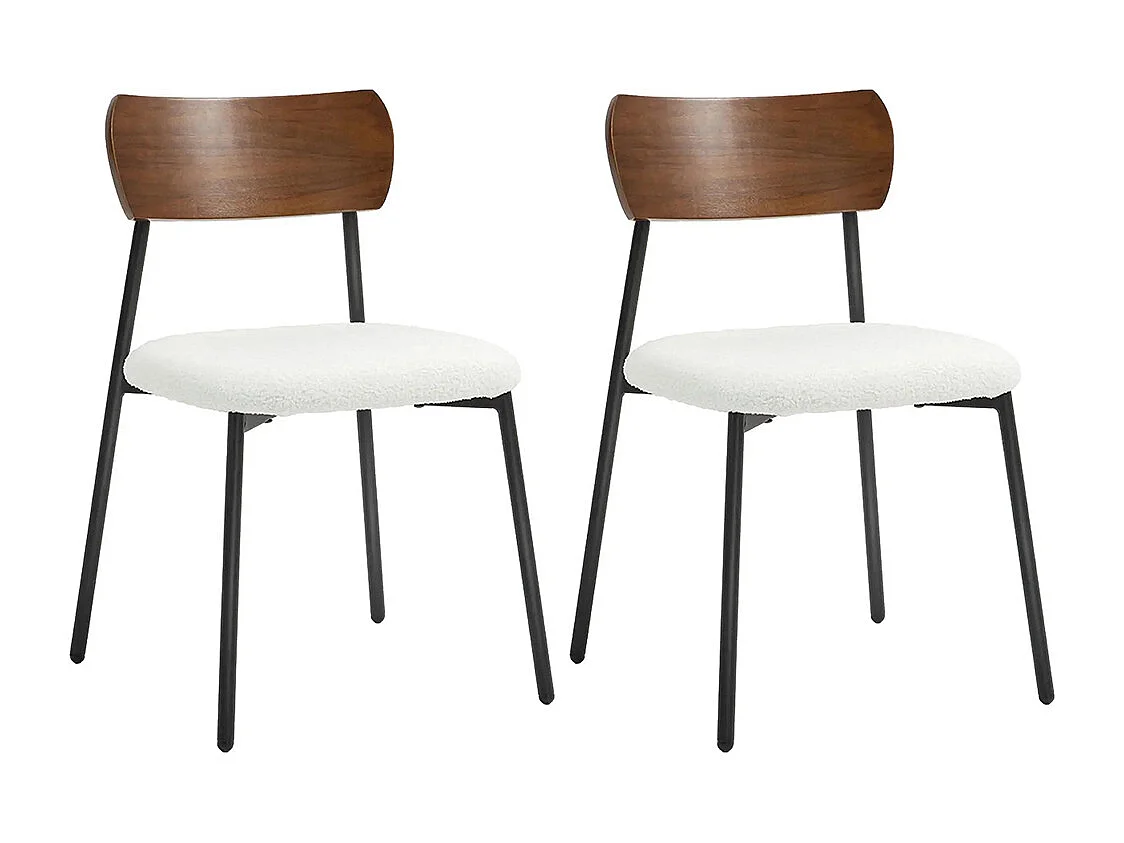 Lot de 2 chaises de salle à manger avec assise effet bouclette, dossier courbé effet bois, intérieur, crème