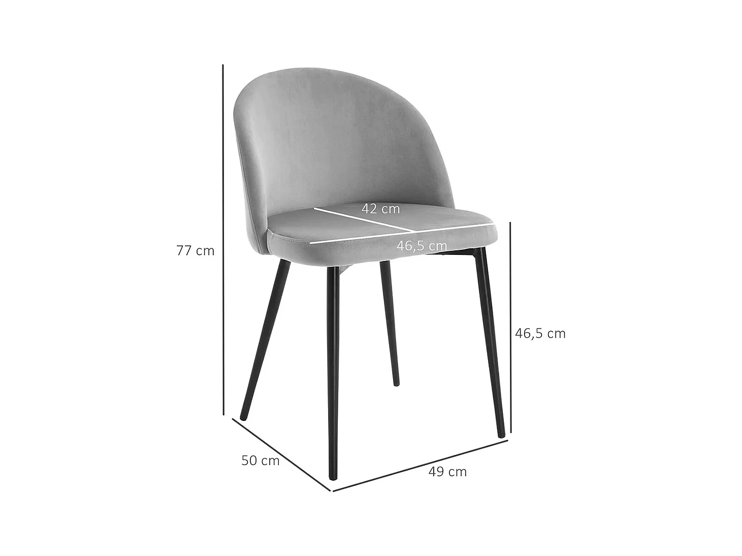 Lot de 4 chaises salle à manger chaise de cuisine scandinave chaise en velours rembourrée avec pieds effilés en métal, pour salon, salle à manger, multicolore