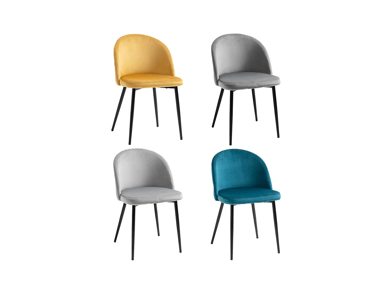 Lot de 4 chaises salle à manger chaise de cuisine scandinave chaise en velours rembourrée avec pieds effilés en métal, pour salon, salle à manger, multicolore