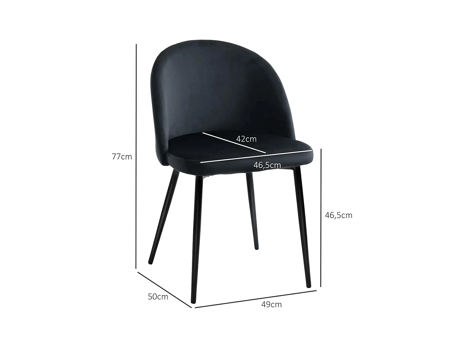 Lot de 2 chaises salle à manger chaise de cuisine scandinave chaise en velours rembourrée avec pieds effilés en métal