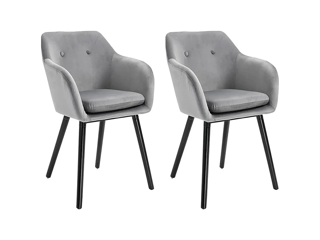 Chaises de salle à manger chaise de cuisine chaises de salon scandinave - Lot de 2 - Pieds effilés Bois Noir - Velours Gris