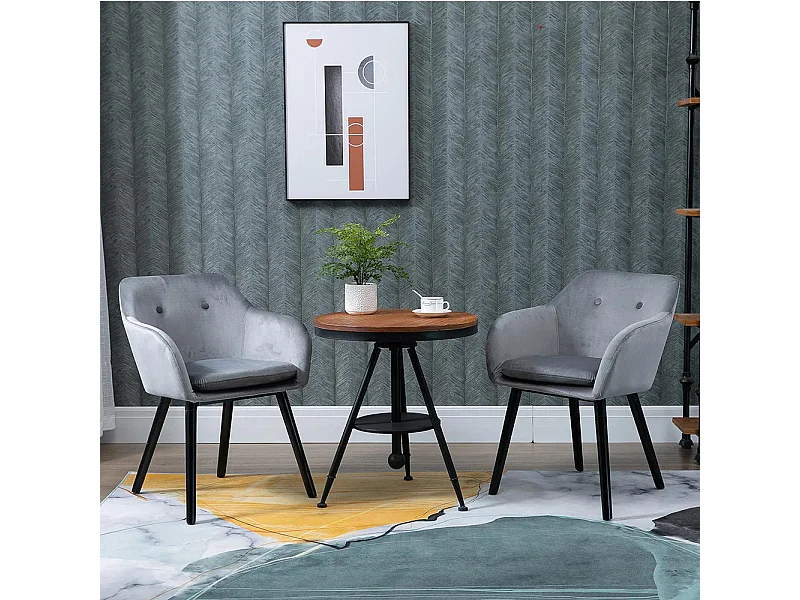 Chaises de salle à manger chaise de cuisine chaises de salon scandinave - Lot de 2 - Pieds effilés Bois Noir - Velours Gris