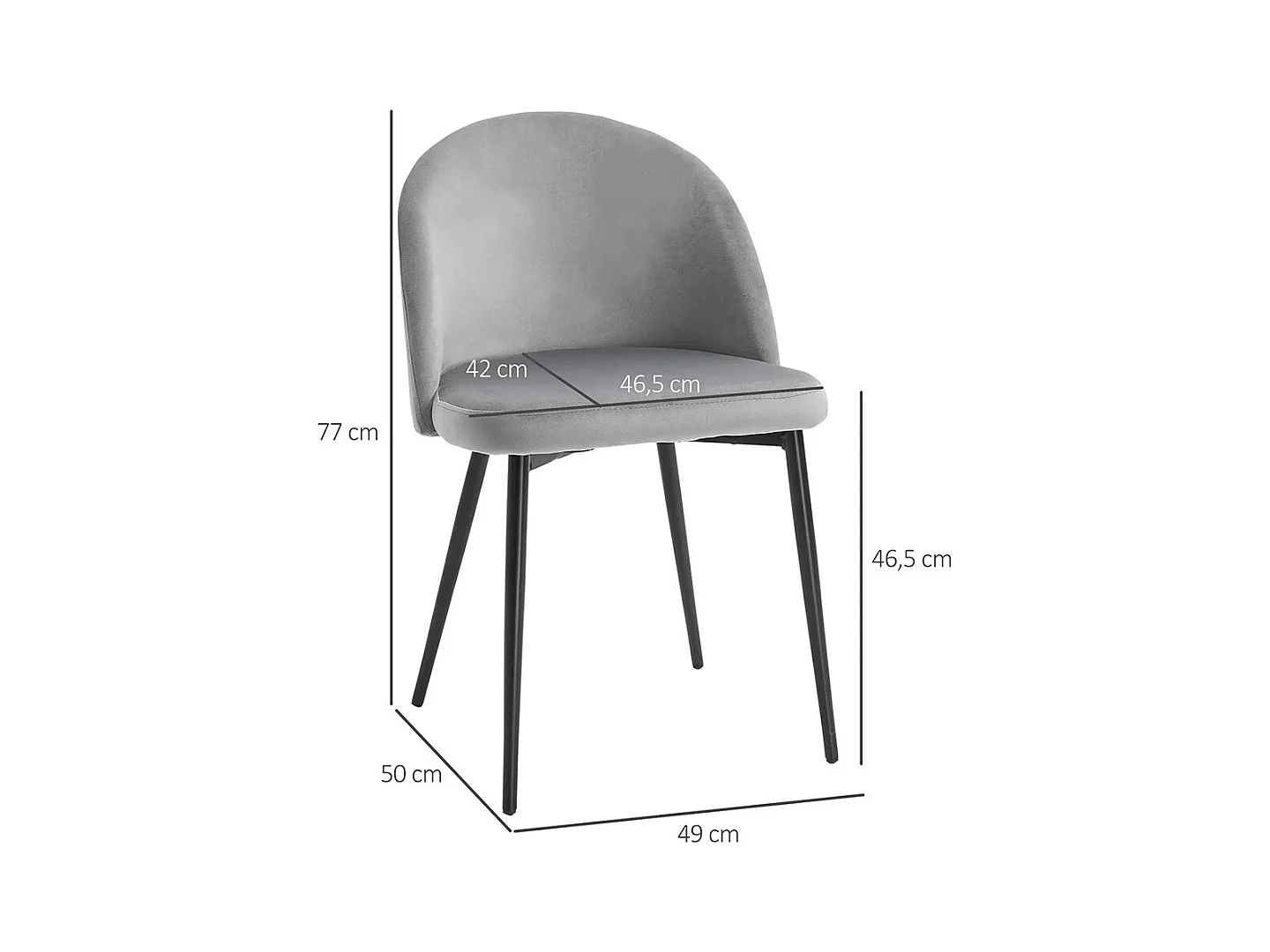 Lot de 2 chaises salle à manger chaise de cuisine scandinave chaise en velours rembourrée avec pieds effilés en métal, pour salon, salle à manger, gris