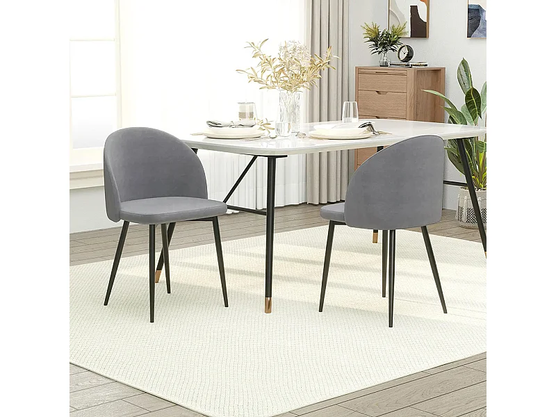 Lot de 2 chaises salle à manger chaise de cuisine scandinave chaise en velours rembourrée avec pieds effilés en métal, pour salon, salle à manger, gris