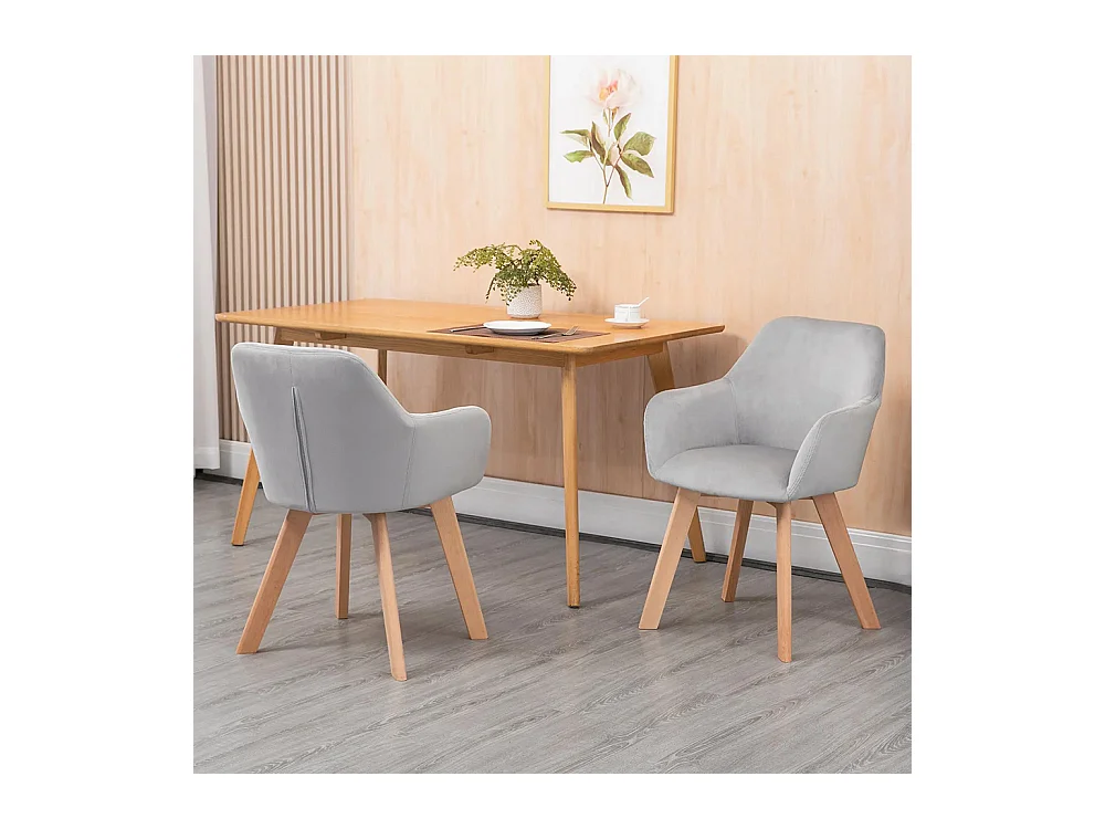 Lot de 2 chaises de salle à manger Fauteuil Assise rembourrée en tissu effet velours Pieds en bois, gris