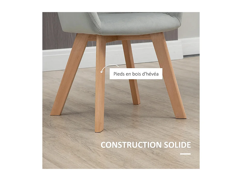 Lot de 2 chaises de salle à manger Fauteuil Assise rembourrée en tissu effet velours Pieds en bois, gris