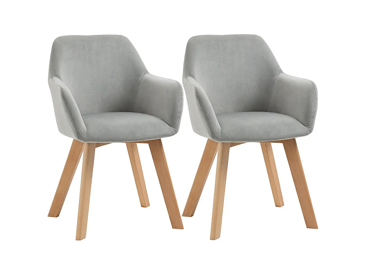 Lot de 2 chaises de salle à manger Fauteuil Assise rembourrée en tissu effet velours Pieds en bois, gris