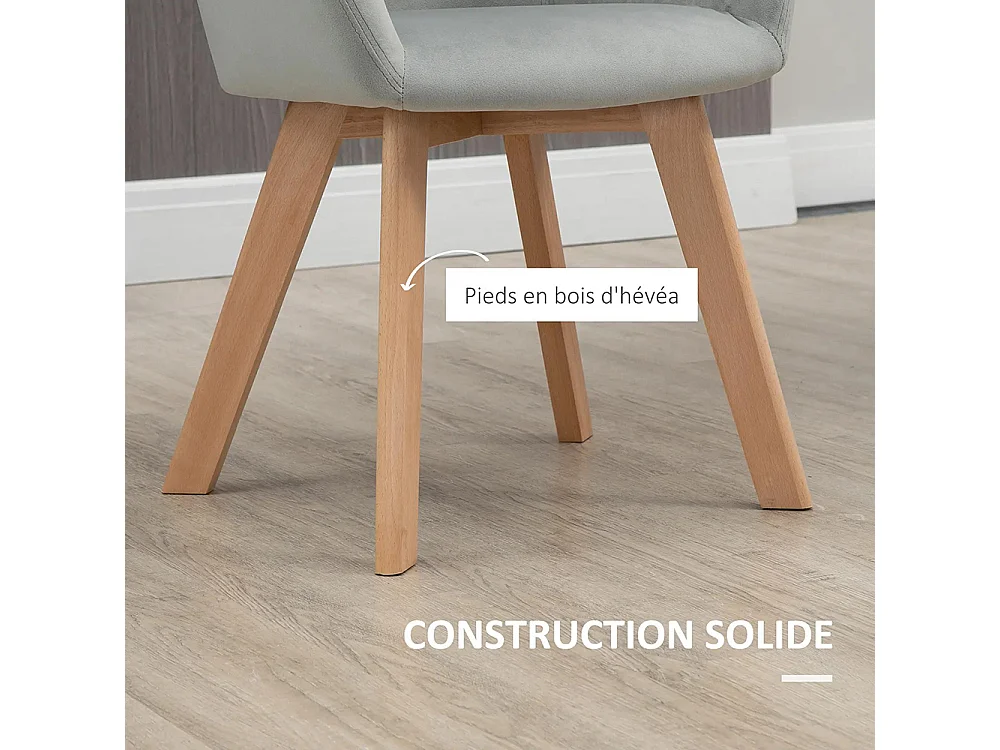 Lot de 2 chaises de salle à manger Fauteuil Assise rembourrée en tissu effet velours Pieds en bois, gris