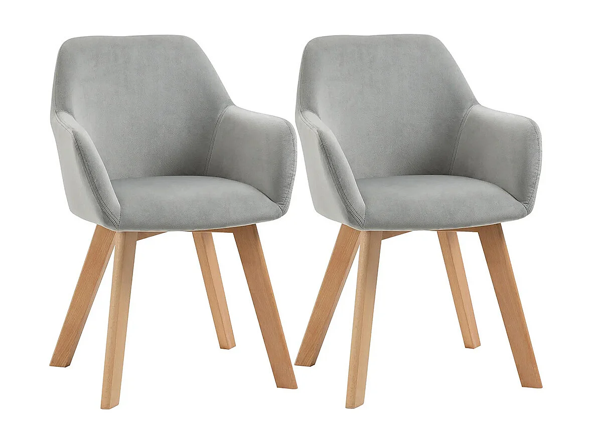 Lot de 2 chaises de salle à manger Fauteuil Assise rembourrée en tissu effet velours Pieds en bois, gris