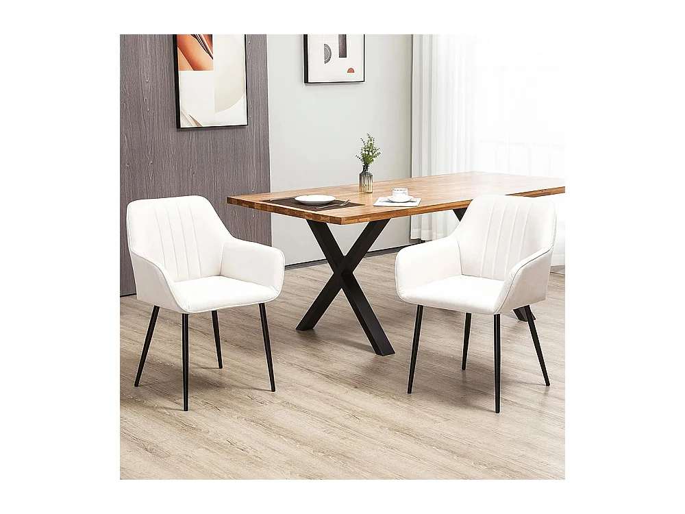 Chaises de Salle à Manger Chaises de Visiteur Design scandinave - Lot de 2 chaises - Pieds effilés métal Noir - Assise Dossier accoudoirs ergonomiques Lin Beige