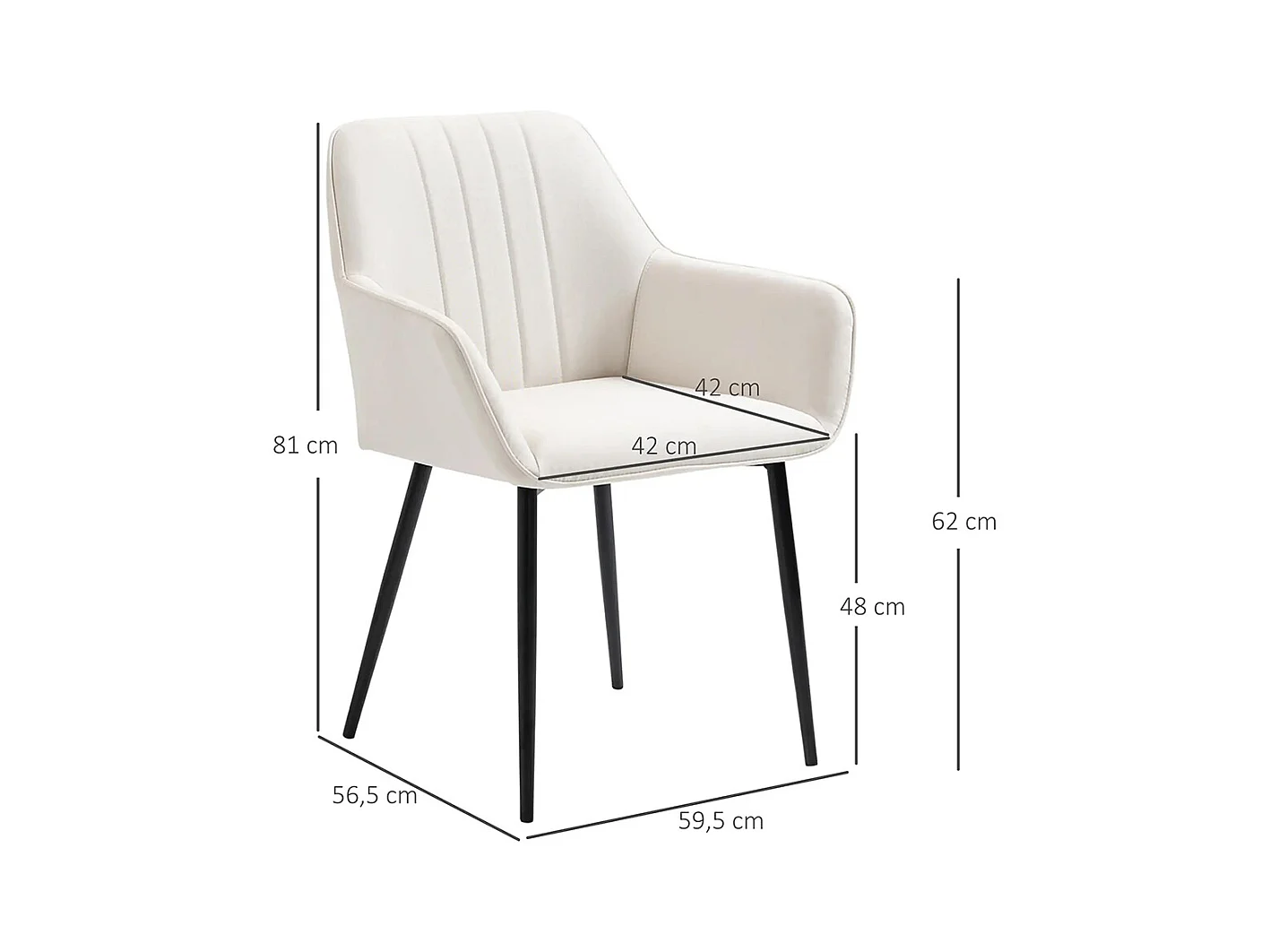 Chaises de Salle à Manger Chaises de Visiteur Design scandinave - Lot de 2 chaises - Pieds effilés métal Noir - Assise Dossier accoudoirs ergonomiques Lin Beige