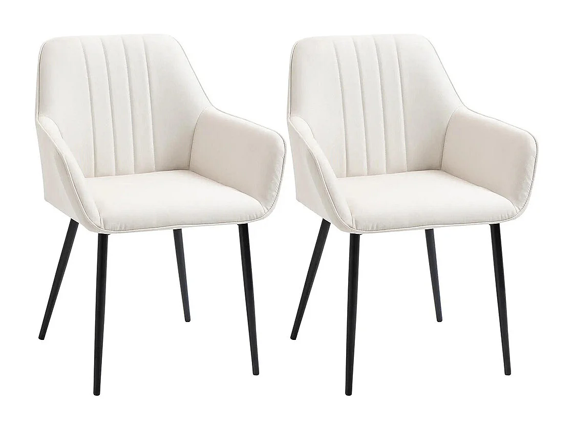 Chaises de Salle à Manger Chaises de Visiteur Design scandinave - Lot de 2 chaises - Pieds effilés métal Noir - Assise Dossier accoudoirs ergonomiques Lin Beige