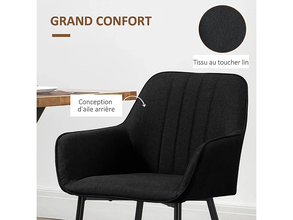 Chaises de Salle à Manger Chaises de Visiteur Design scandinave - Lot de 2 chaises - Pieds effilés métal Noir
