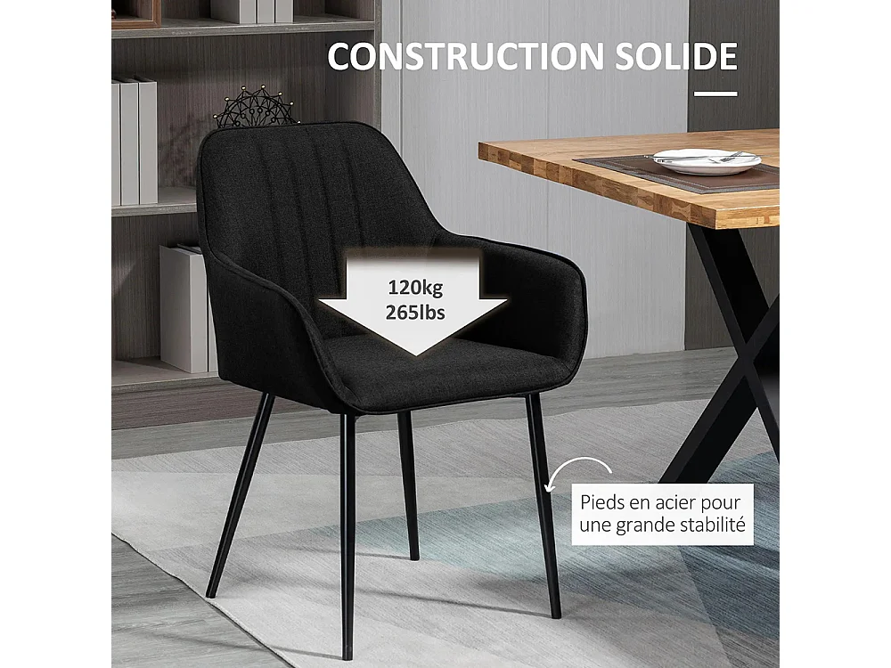 Chaises de Salle à Manger Chaises de Visiteur Design scandinave - Lot de 2 chaises - Pieds effilés métal Noir