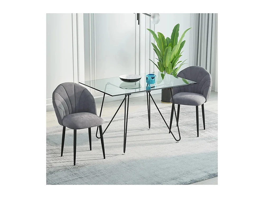 Lot de 2 chaises de Salle à Manger Chaise de Cuisine Velours Pieds métal Gris dim. 52L x 54l x 79H cm